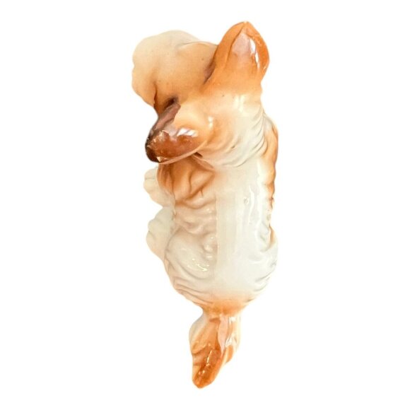 Vintage Ceramic Terrier Dog Figurine 3" White Brown Porcelain Made In Japan - Picture 5 of 6